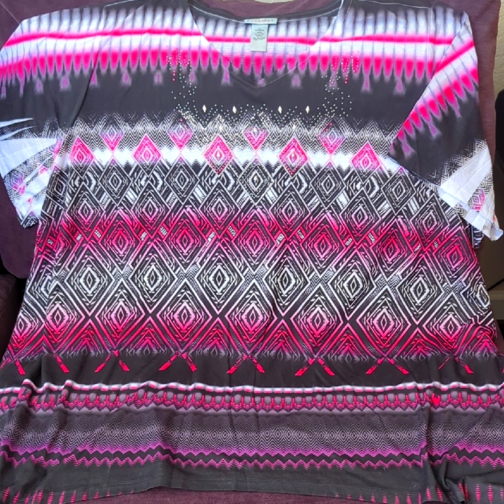 Catherines Pink and Black Striped and Diamond Design Top